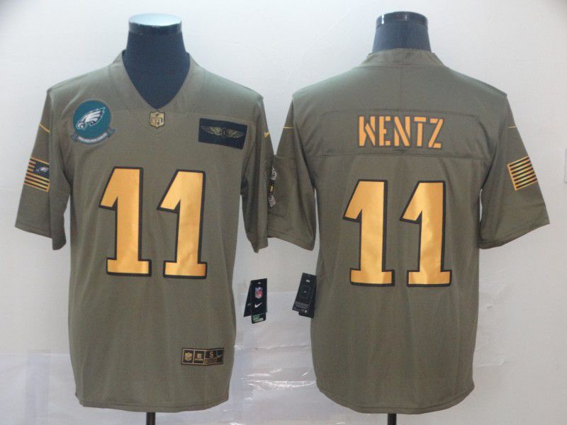 Men Philadelphia Eagles #11 Brown Gold Nike Olive Salute To Service Limited NFL Jersey style 1